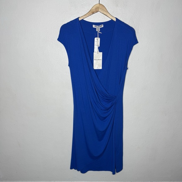 New Tommy Bahama Tambour Side Gathered Dress Cobalt Sea Blue Women's Large - Picture 1 of 11